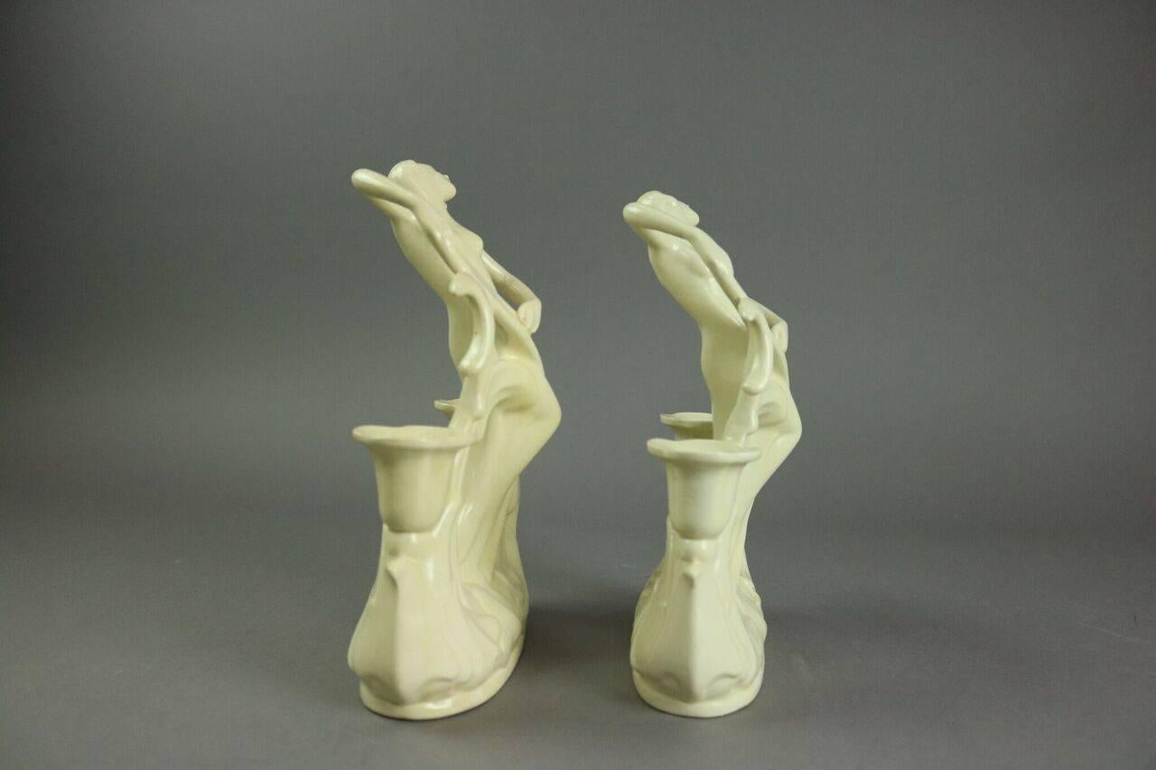 Pair of Art Deco Cowan Pottery Figural Candelabra, circa 1930 1