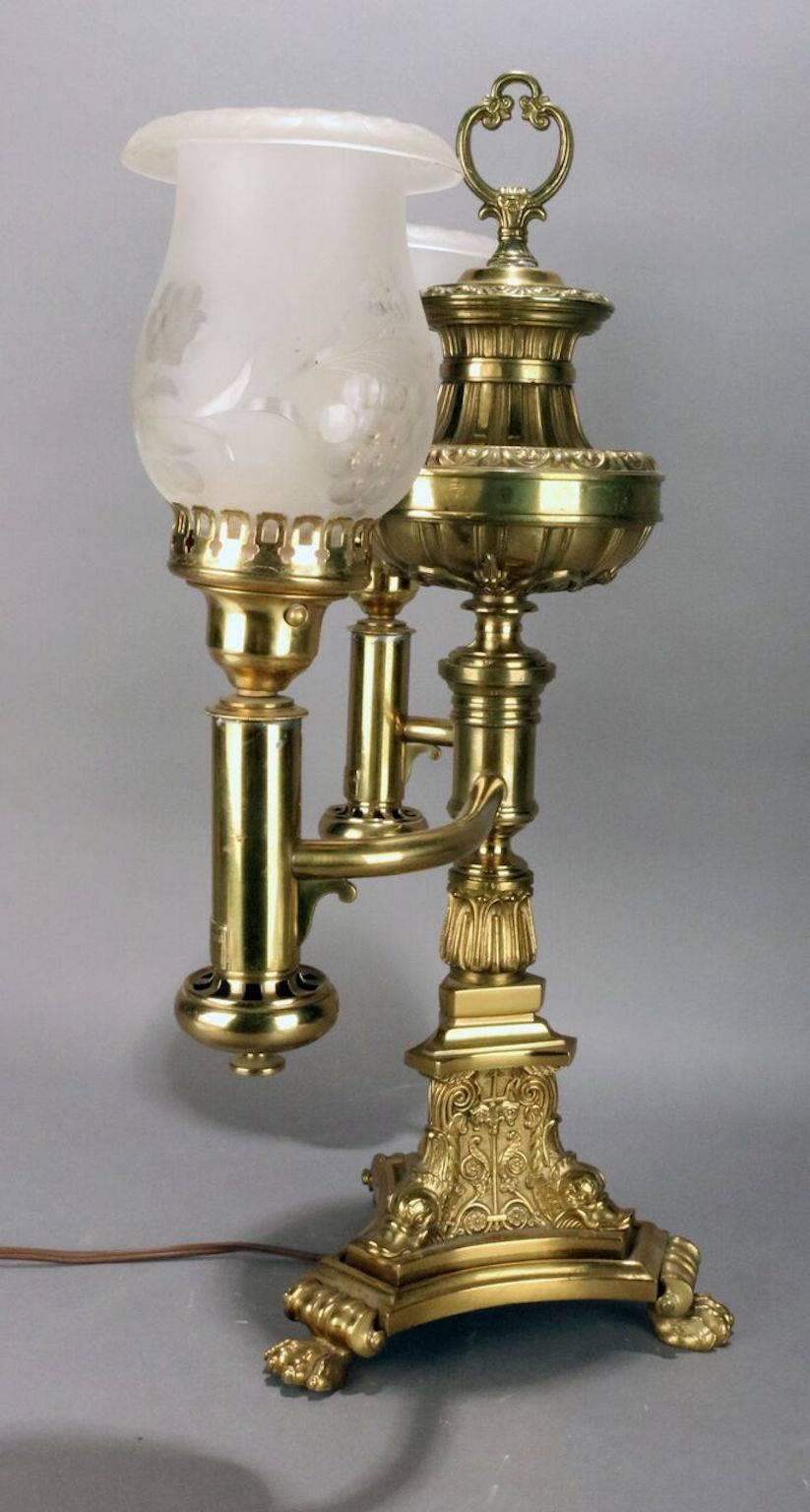 19th Century Bronze Electrified Double Astral Argand Lamp by Baldwin Gardiner, circa 1840