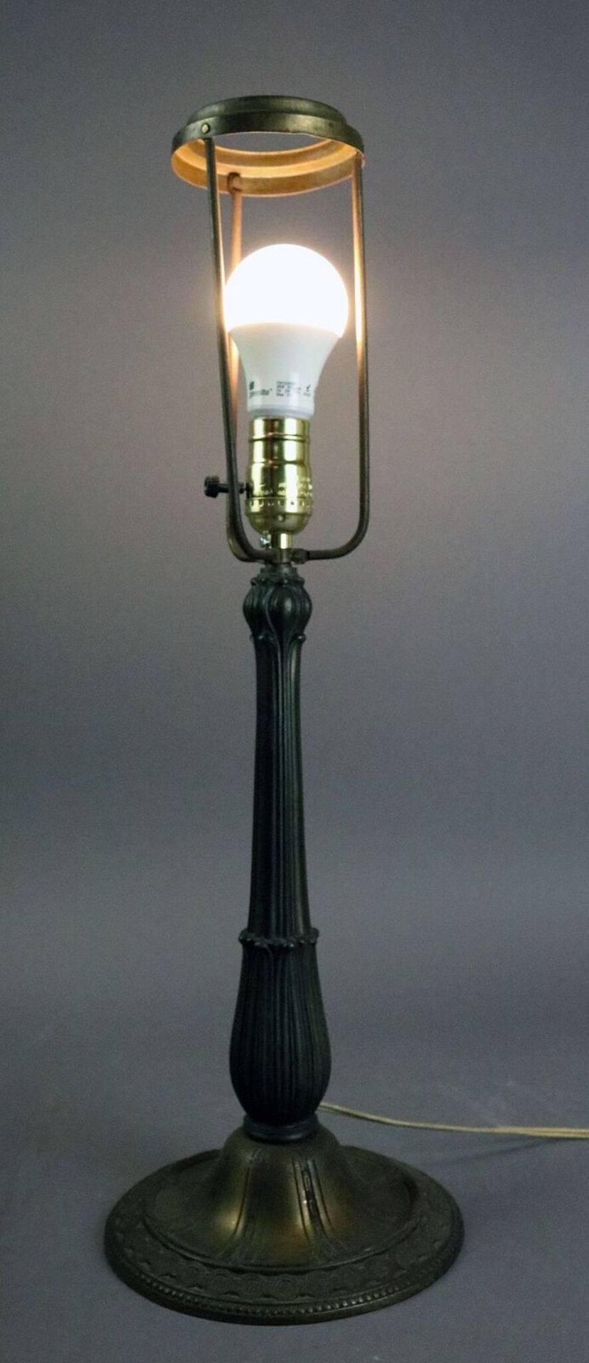 Antique Miller Style Arts & Crafts Slag Glass Lamp on Bronze Finish Base In Good Condition In Big Flats, NY
