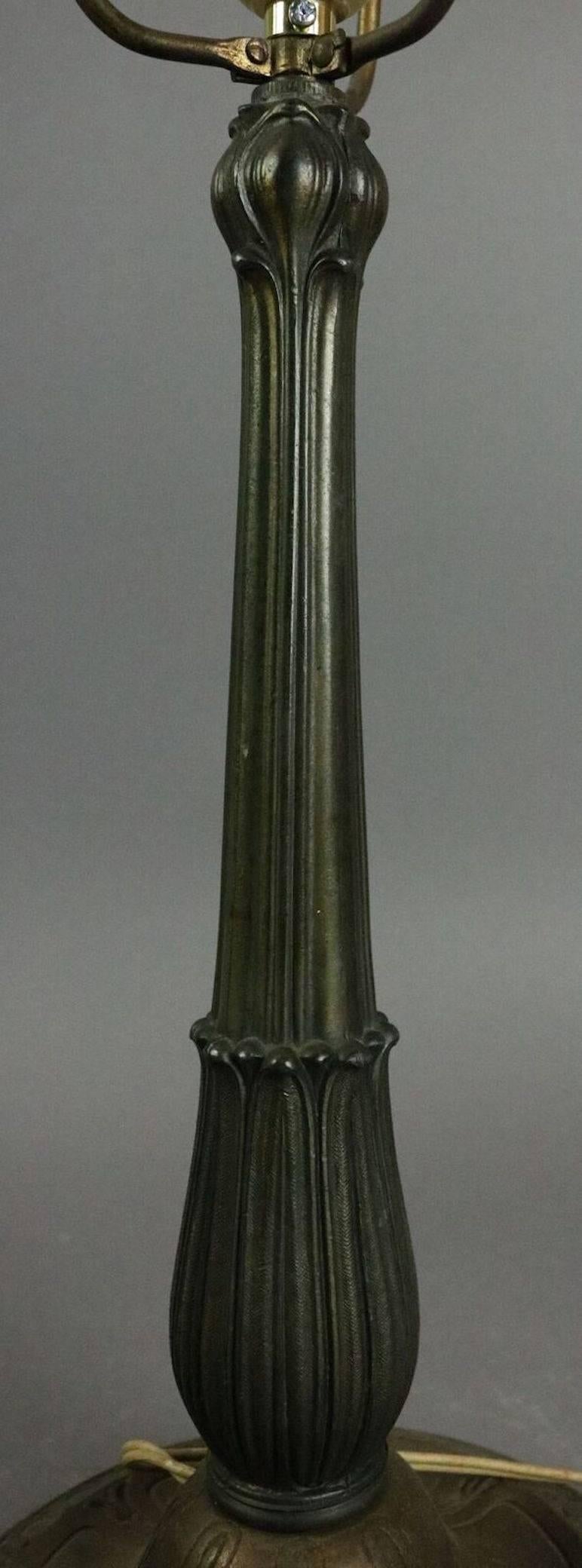 20th Century Antique Miller Style Arts & Crafts Slag Glass Lamp on Bronze Finish Base