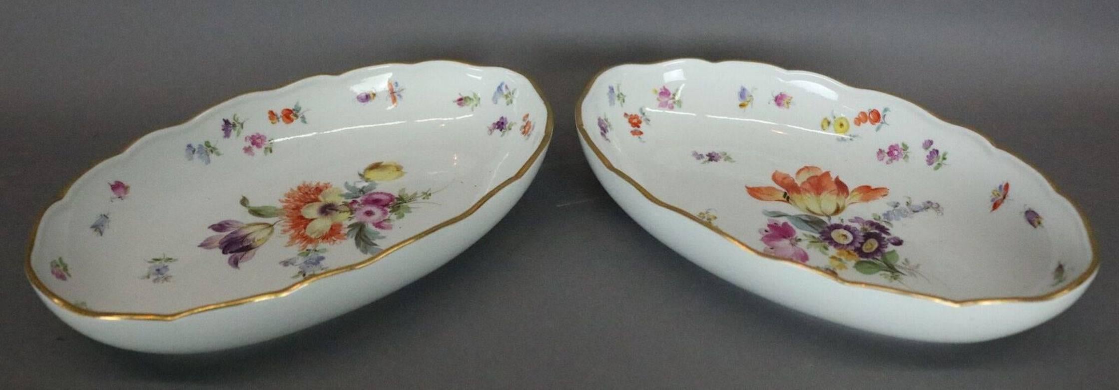 Porcelain 56 Piece Antique Hand-Painted Meissen Dinnerware, Flowers & Insects, circa 1890