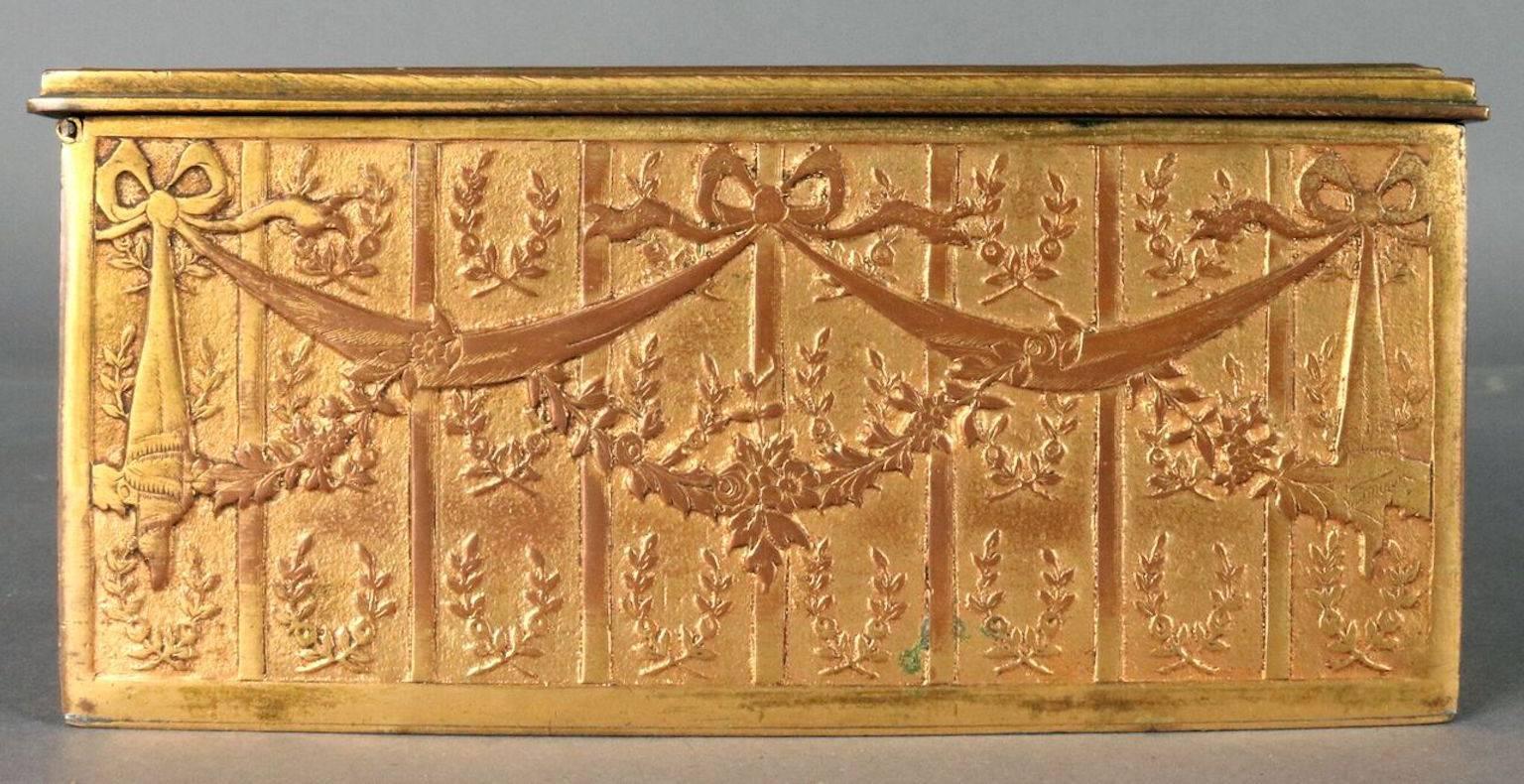 Antique French Gilt Cast Bronze Hand Painted Sewing Box, 19th Century In Good Condition In Big Flats, NY