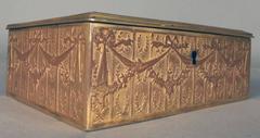 Antique French Gilt Cast Bronze Hand Painted Sewing Box, 19th Century