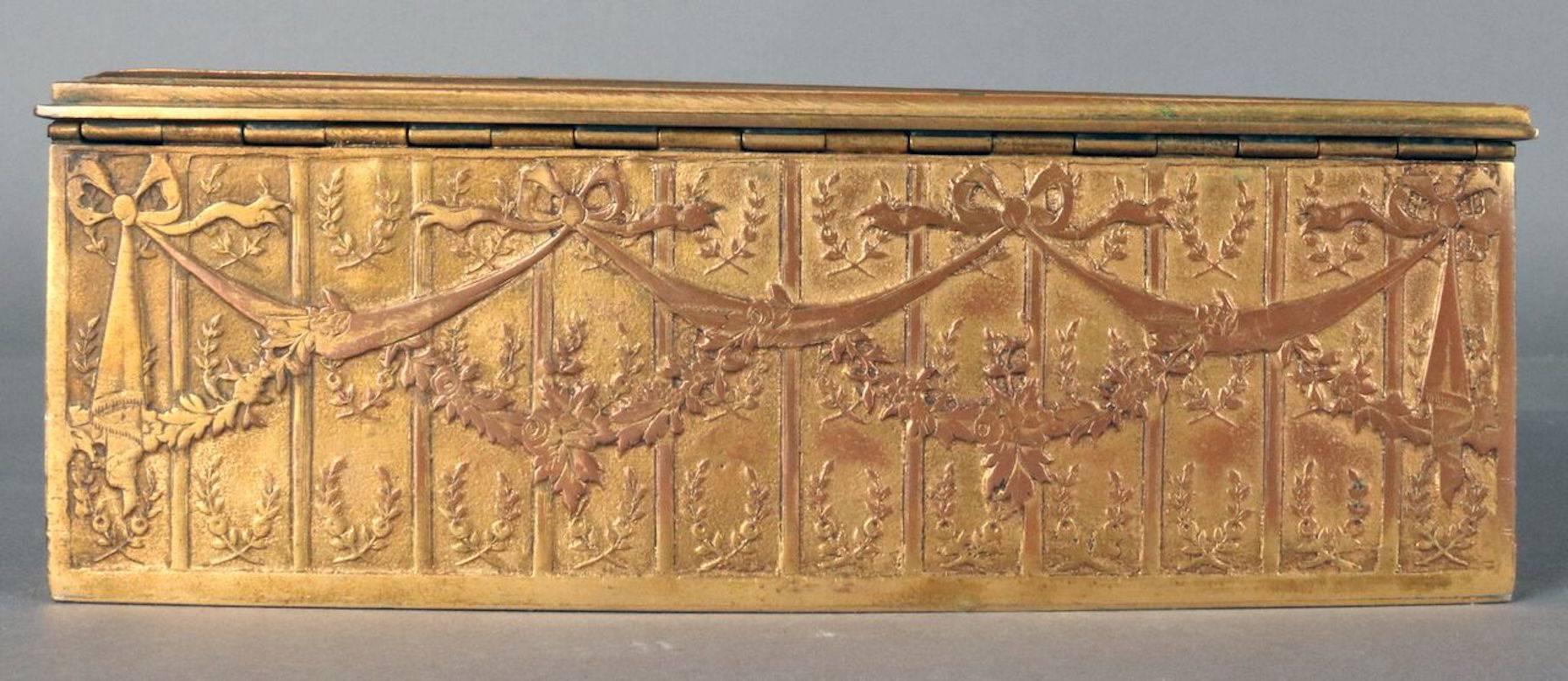 Antique French Gilt Cast Bronze Hand Painted Sewing Box, 19th Century 1