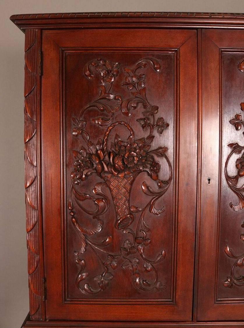 Antique French Louis XIV Style Carved Walnut Cupboard with Secretary, circa 1920 1