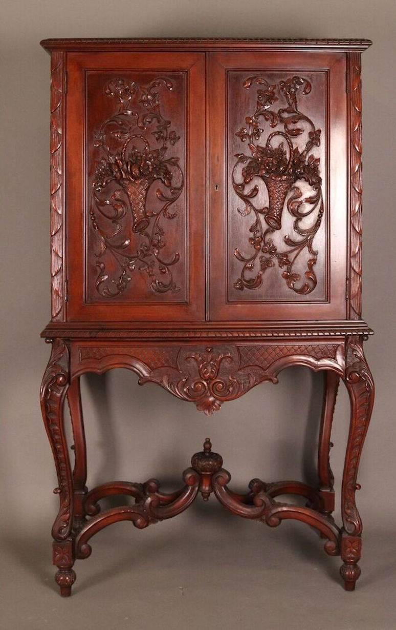 Antique French Louis XIV Style Carved Walnut Cupboard with Secretary, circa 1920 In Good Condition In Big Flats, NY