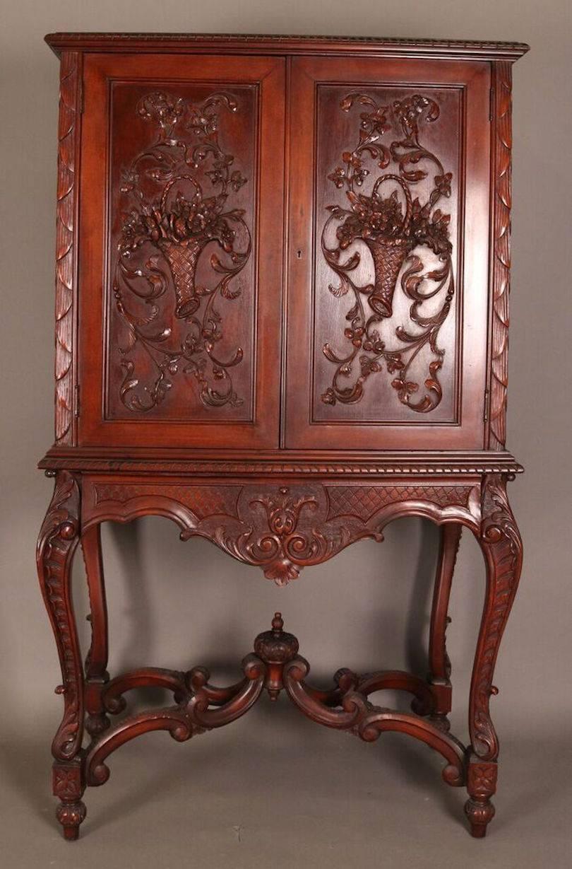 Antique French Louis XIV Style Carved Walnut Cupboard with Secretary, circa 1920 3
