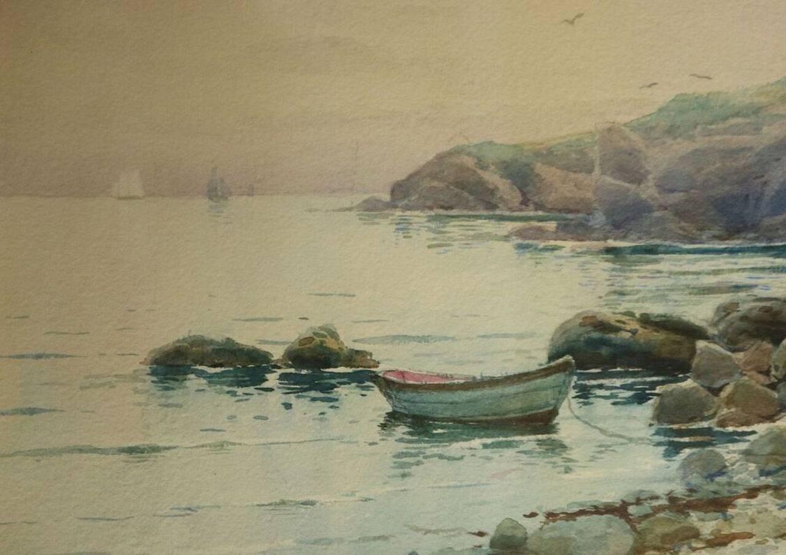 American Antique Watercolor Oversized Seascape by Hardwick, circa 1910