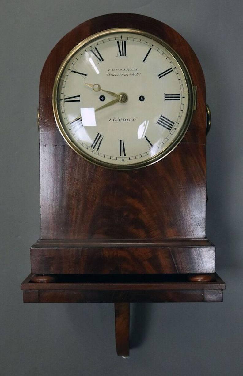 Antique English Regency Frodsham Mahogany Bracket Clock and Shelf, circa 1850 4