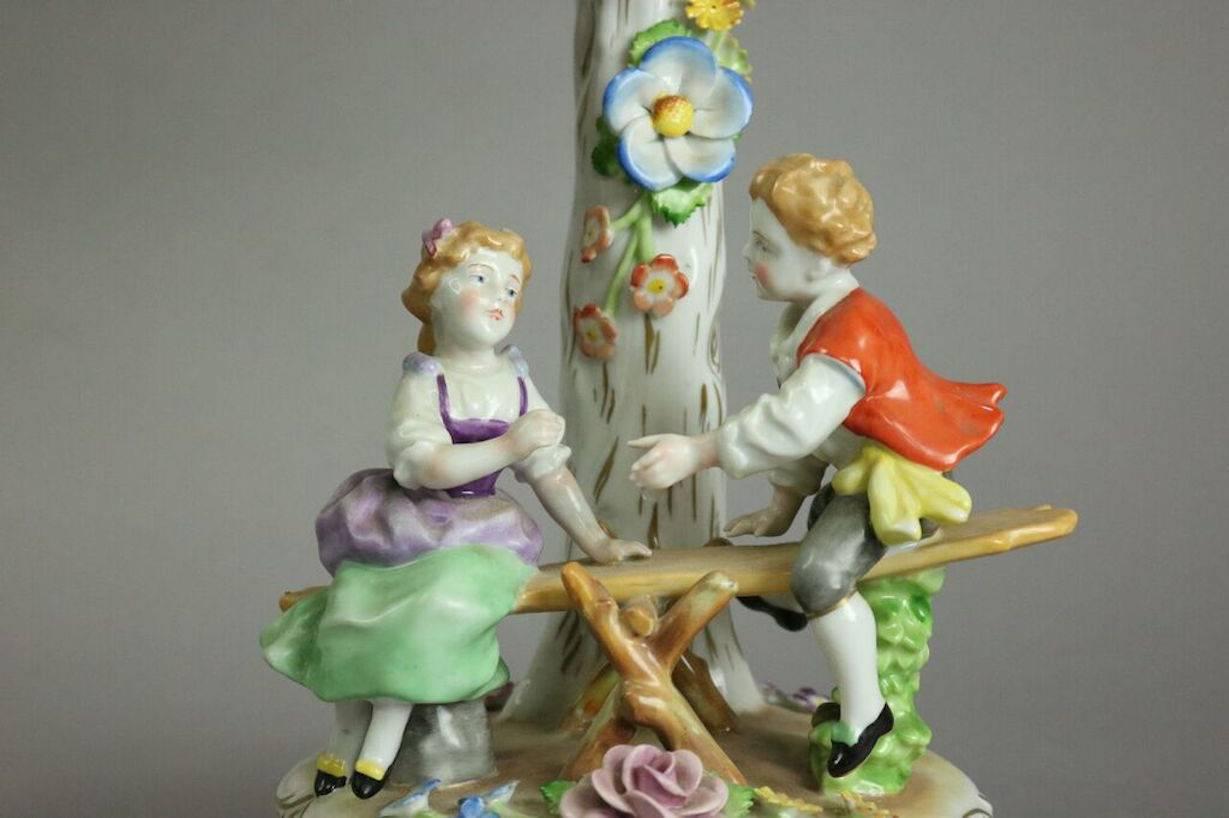 Antique Pr German Schierholz Porcelain Hand Painted Figural Compotes 1