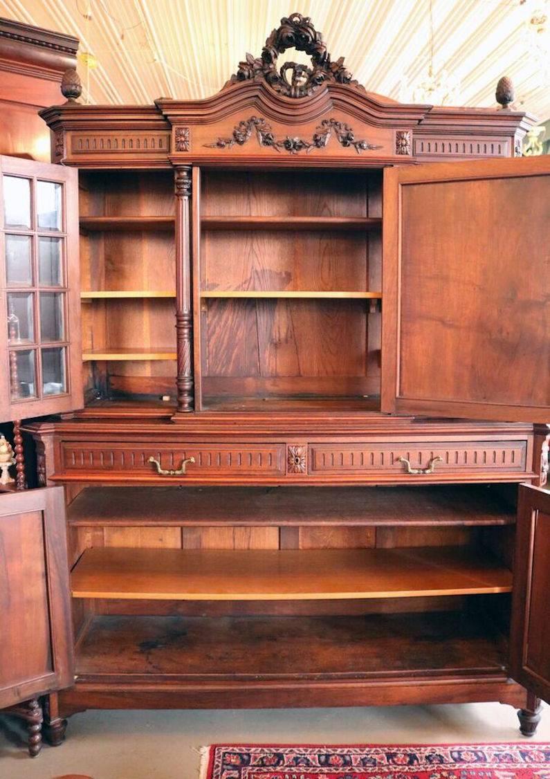 19th Century English Henry II Carved Walnut Court Cupboard with Beveled Galleries, circa 1880
