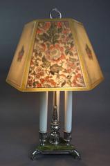 Antique Pairpoint Reverse Painted Bouilotte Lamp with Original 3-Light Base