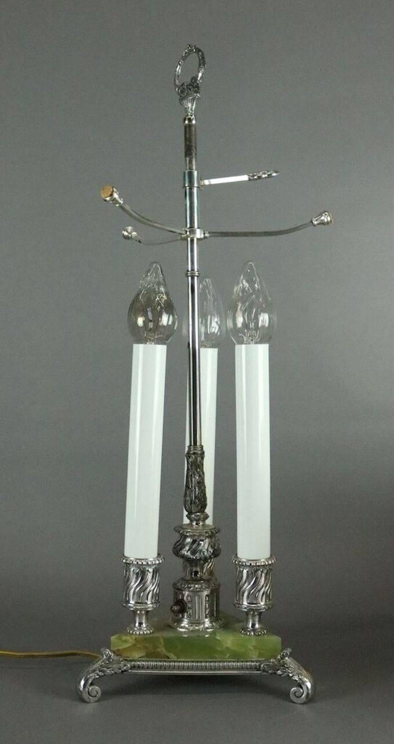 20th Century Antique Pairpoint Reverse Painted Bouilotte Lamp with Original 3-Light Base