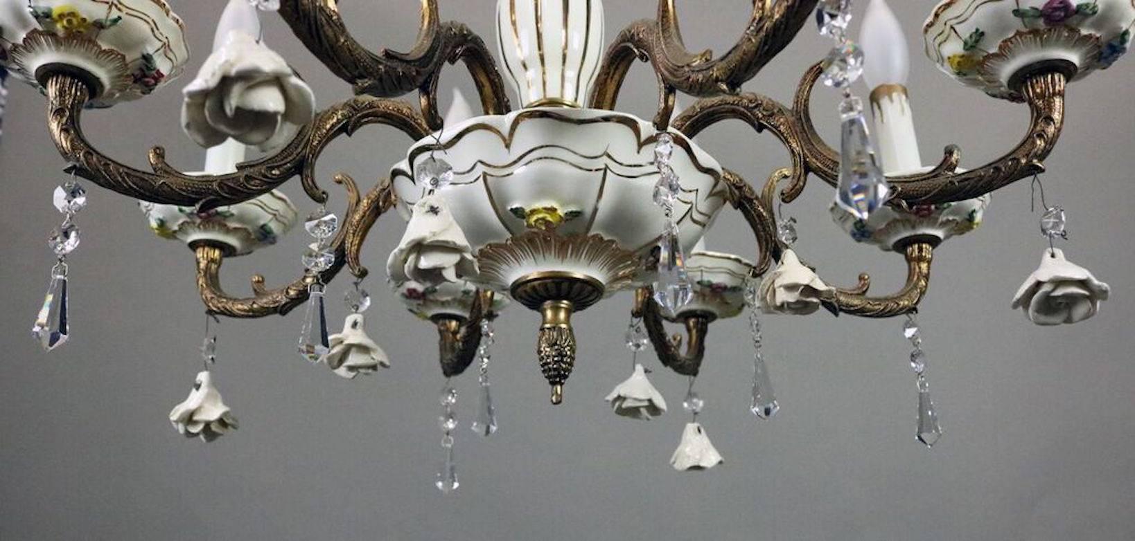 antique brass and porcelain chandelier