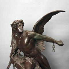 Oversized Antique Classical Bronzed Clock Sculpture "Lumen et Libertas"