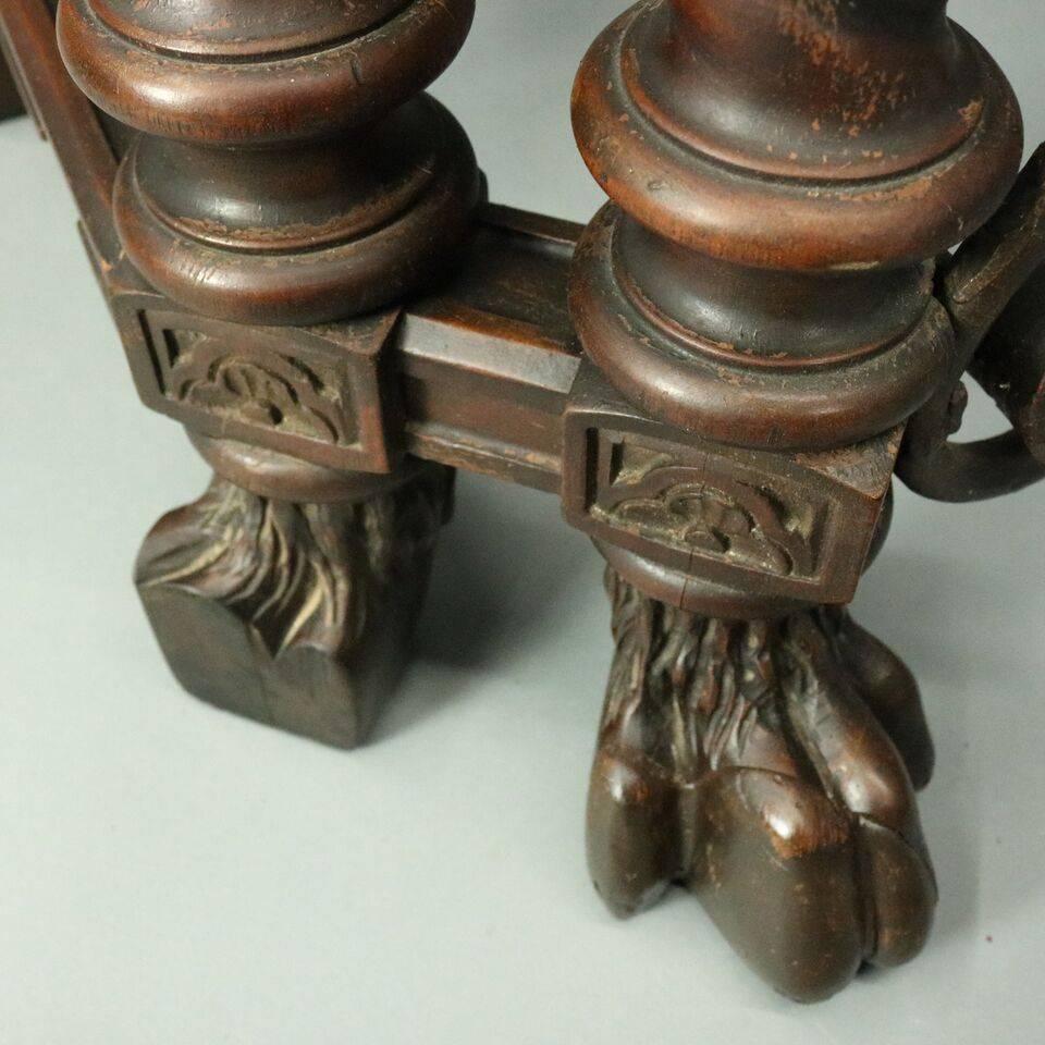 Antique Hand-Painted and Carved Jacobean Style Figural Drop Front Desk 1