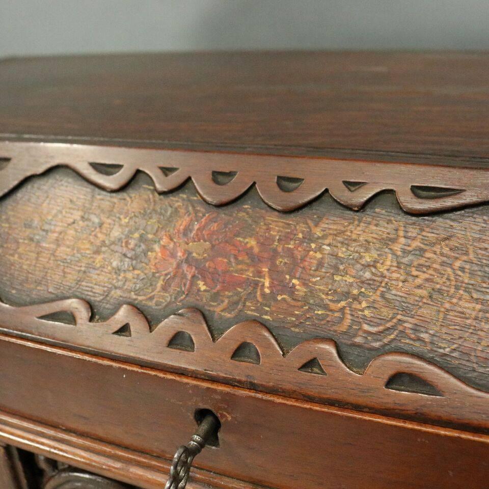 Antique Hand-Painted and Carved Jacobean Style Figural Drop Front Desk 3
