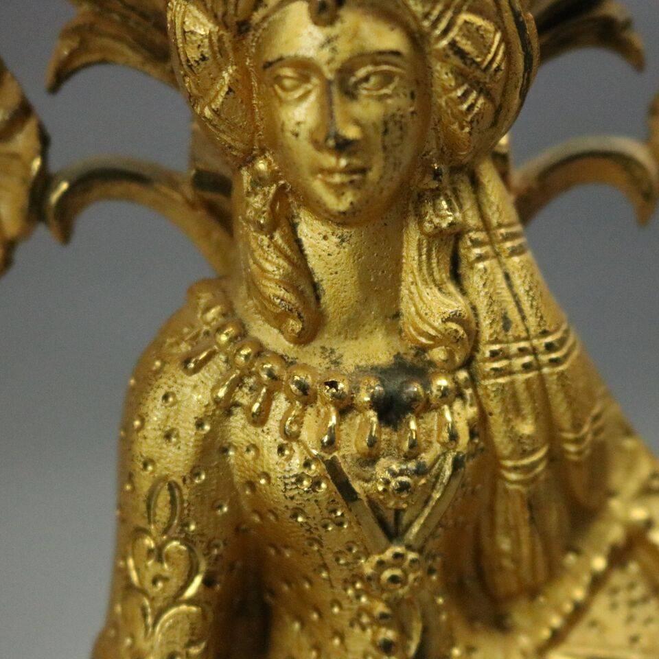 Antique French Figural Gilt Bronze 3-Pc Girandole Set, Moorish Maiden circa 1860 1