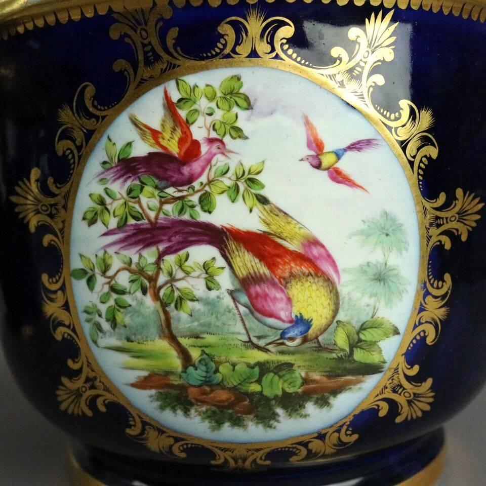 German Pair of Fine Antique English Hand-Painted Chelsea School Porcelain Cache Pots
