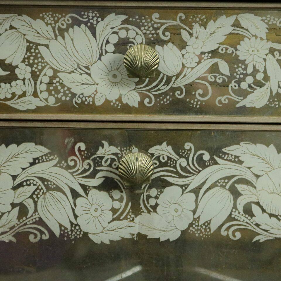 Vintage Mirrored Venetian Style Cabinet and Vanity, Floral Motif, circa 1960 In Good Condition In Big Flats, NY