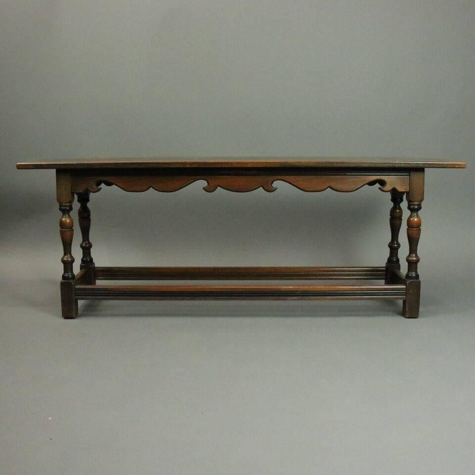 American Pair Antique Kittinger Walnut Long Benches with Cushions, circa 1930