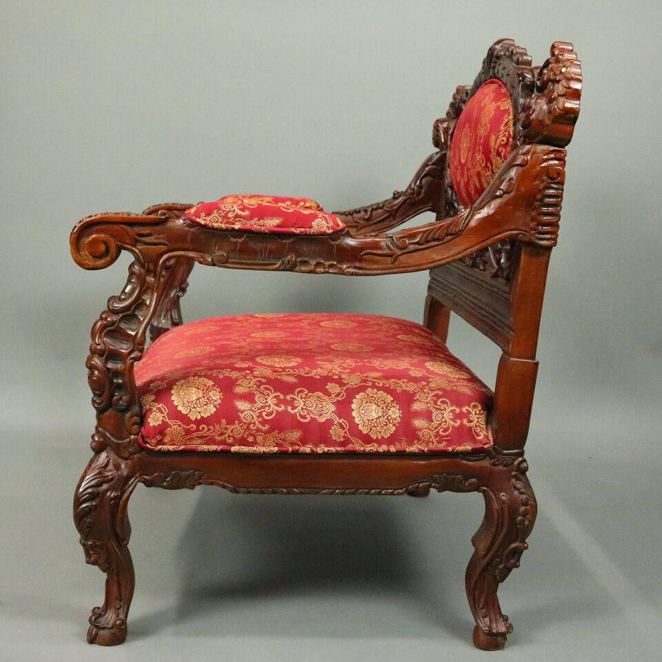 American Pair of 20th Century Heavily Carved Mahogany Karpen School Baroque Style Chairs