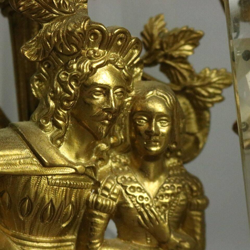 19th Century Set of Three Antique French Classical Gilt Metal and Crystal Figural Girandoles
