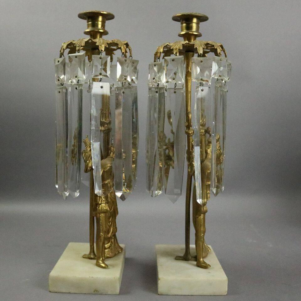 Set of Three Antique French Classical Gilt Metal and Crystal Figural Girandoles 2