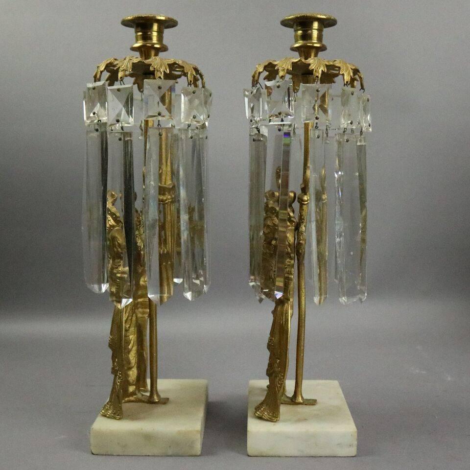 Set of Three Antique French Classical Gilt Metal and Crystal Figural Girandoles 3