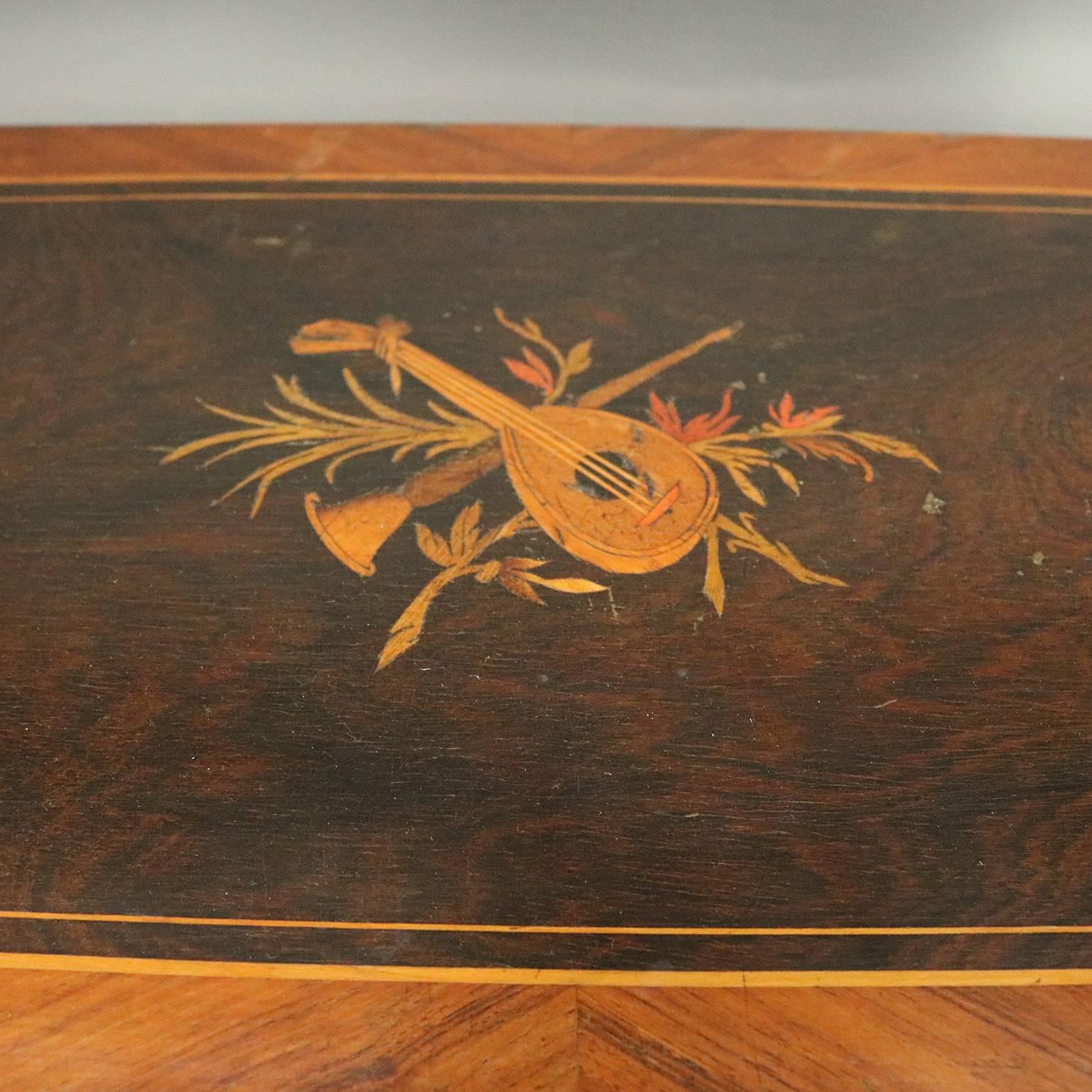 Mahogany Antique Swiss 12-Tune Cylinder Music Box, Inlaid and Ebonized Case, circa 1900