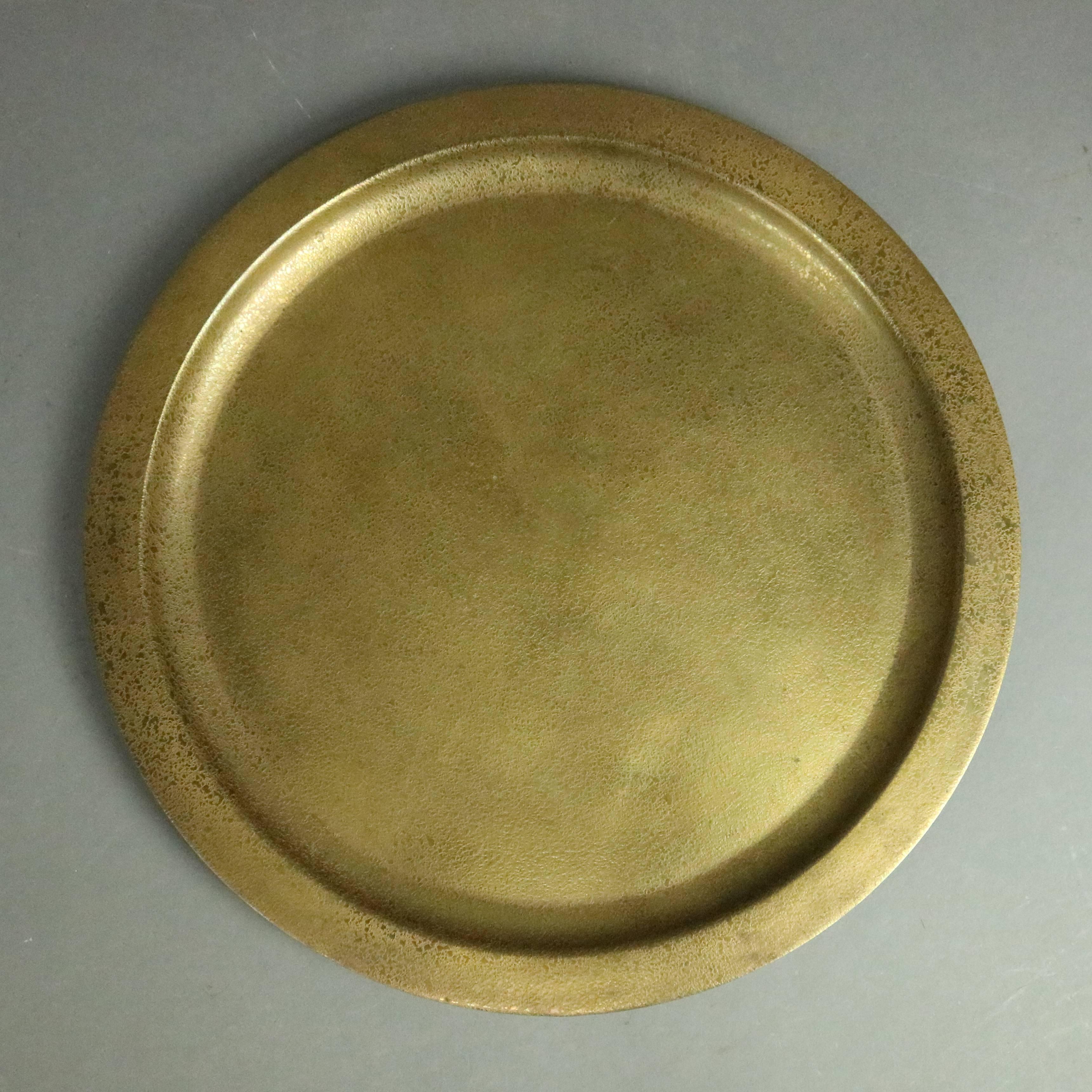 Antique gilt bronze doré charger or tray en verso bears Tiffany Studios New York 1722, circa 1925

Measures: 13.75" D (10.75 D plate inset) x .75" H.