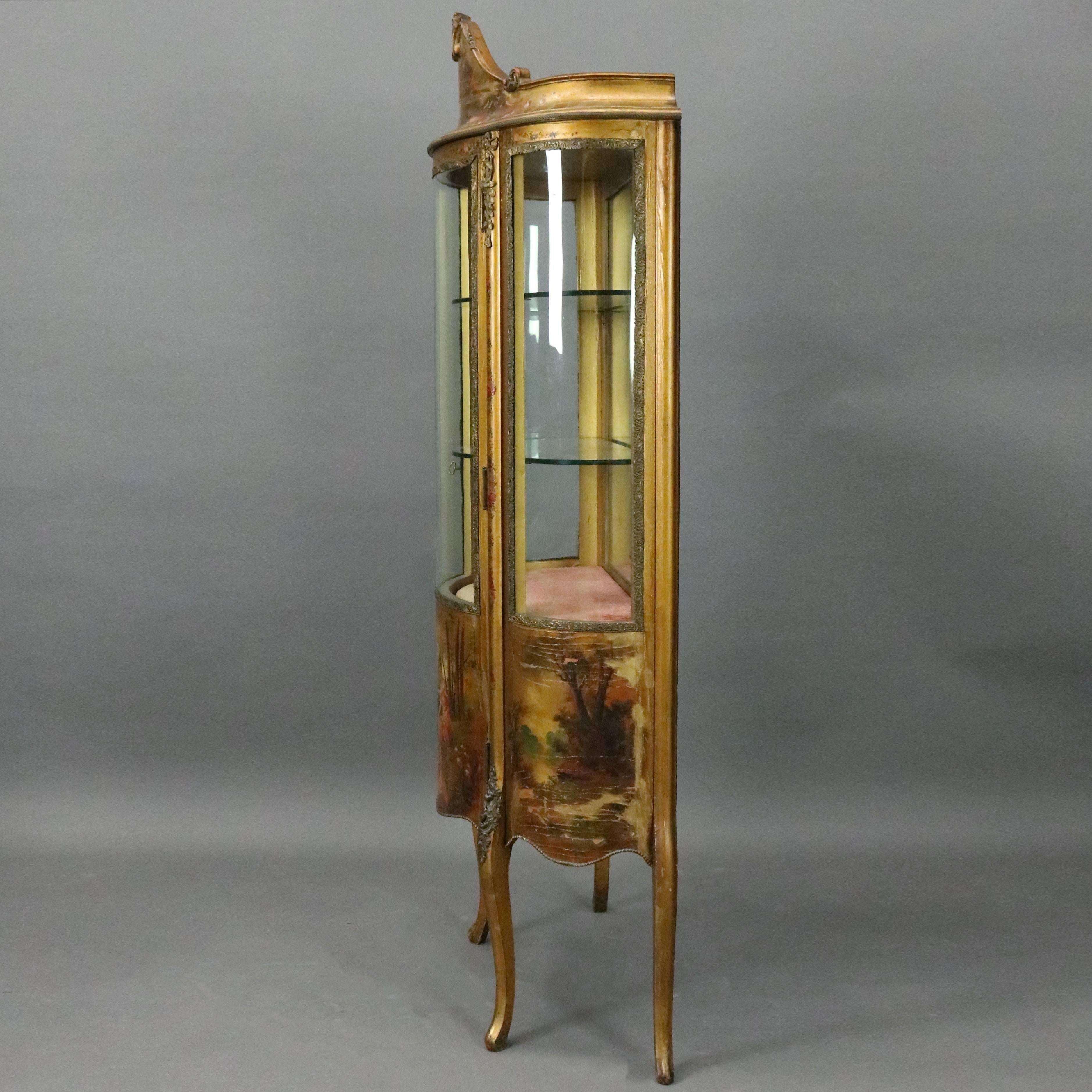 Antique Vernis Martin Louis XIV GiltWood Vitrine Cabinet, circa 1880 In Good Condition In Big Flats, NY