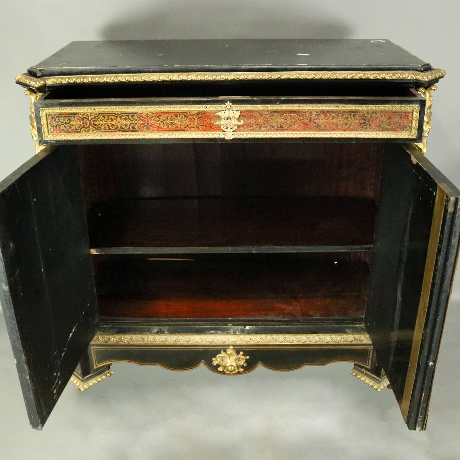 19th Century Antique French Boulle Tortoise, Ebonized, Ormolu & Marble Credenza 2
