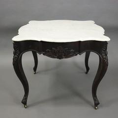 Antique French Carved Walnut and Marble Turtle Top Game Table, circa 1880