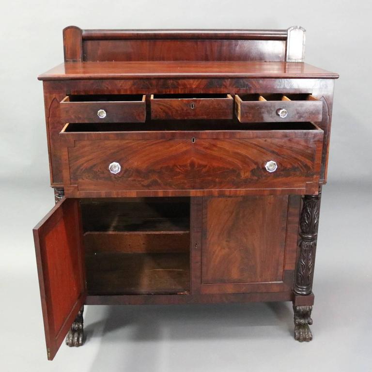 Antique Carved Flame Mahogany Jackson Press Sideboard or Linen Press