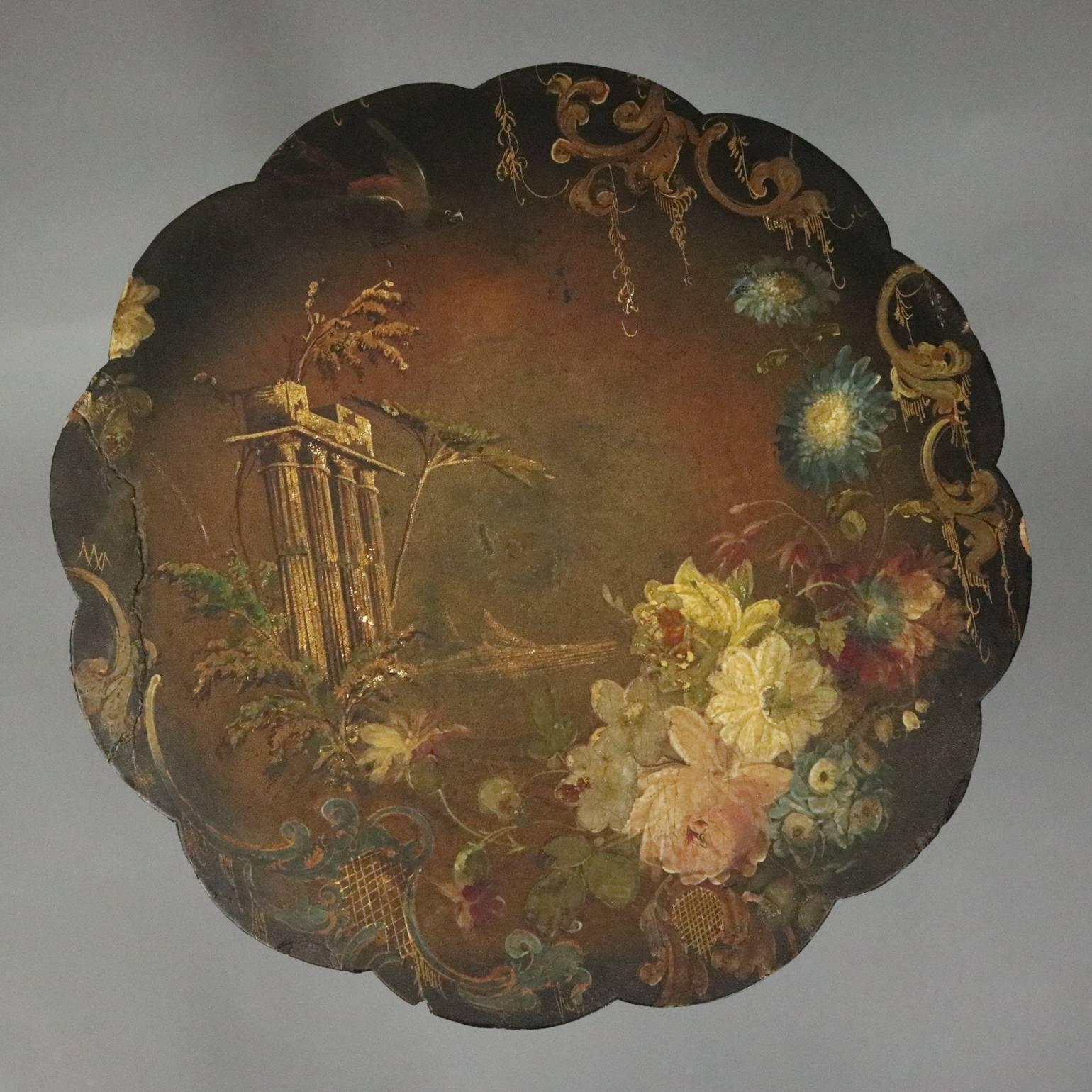 19th Century Hand-Painted Gilt Mahogany and Papier Mâché Tilt Top Candle Stand, circa 1880