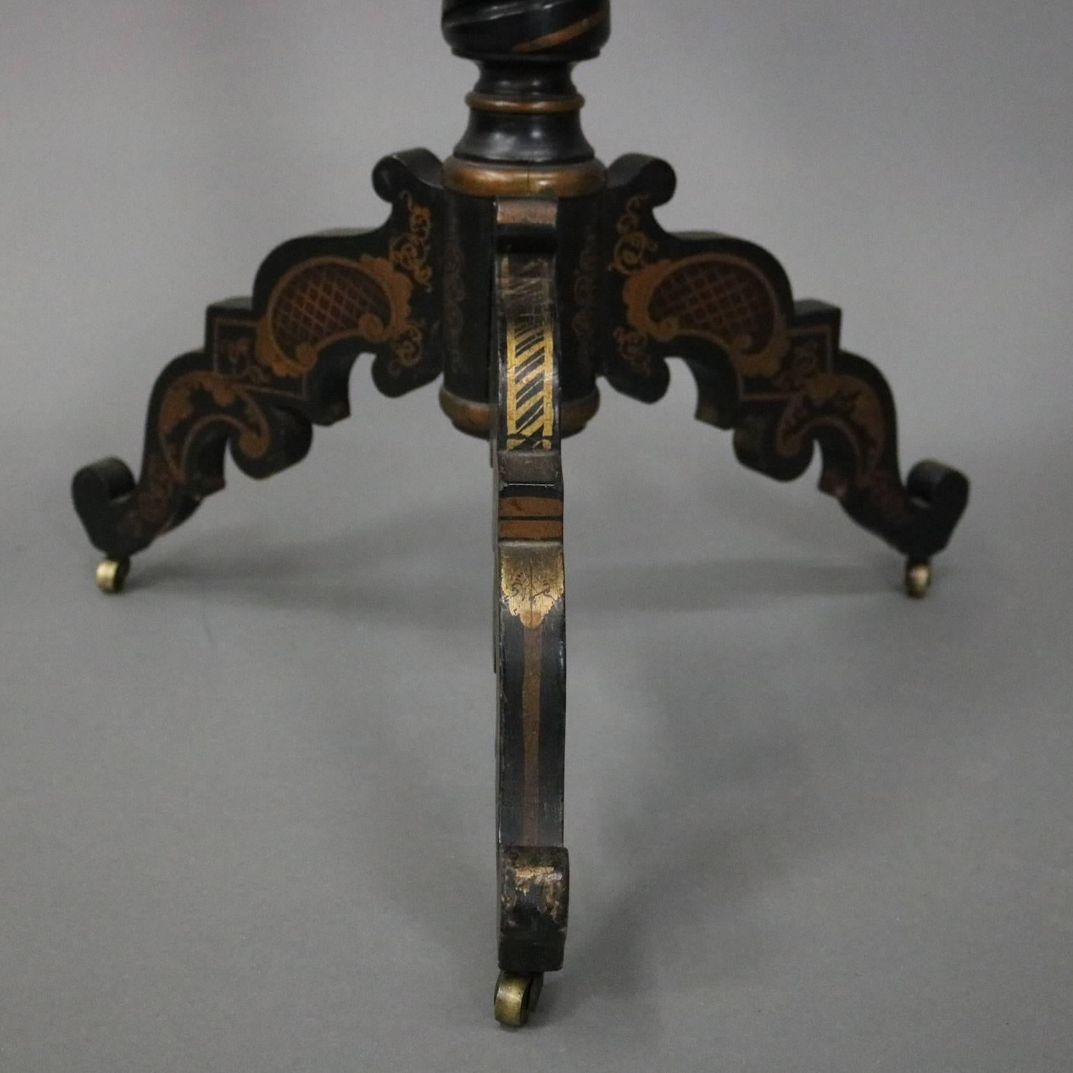 Hand-Painted Gilt Mahogany and Papier Mâché Tilt Top Candle Stand, circa 1880 1