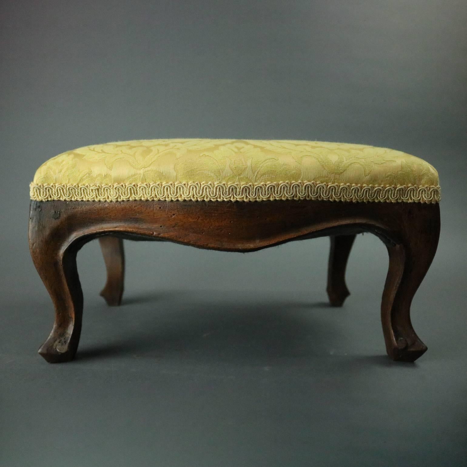 19th Century Antique French Louis XV Style Carved Walnut Upholstered Footstool, circa 1880