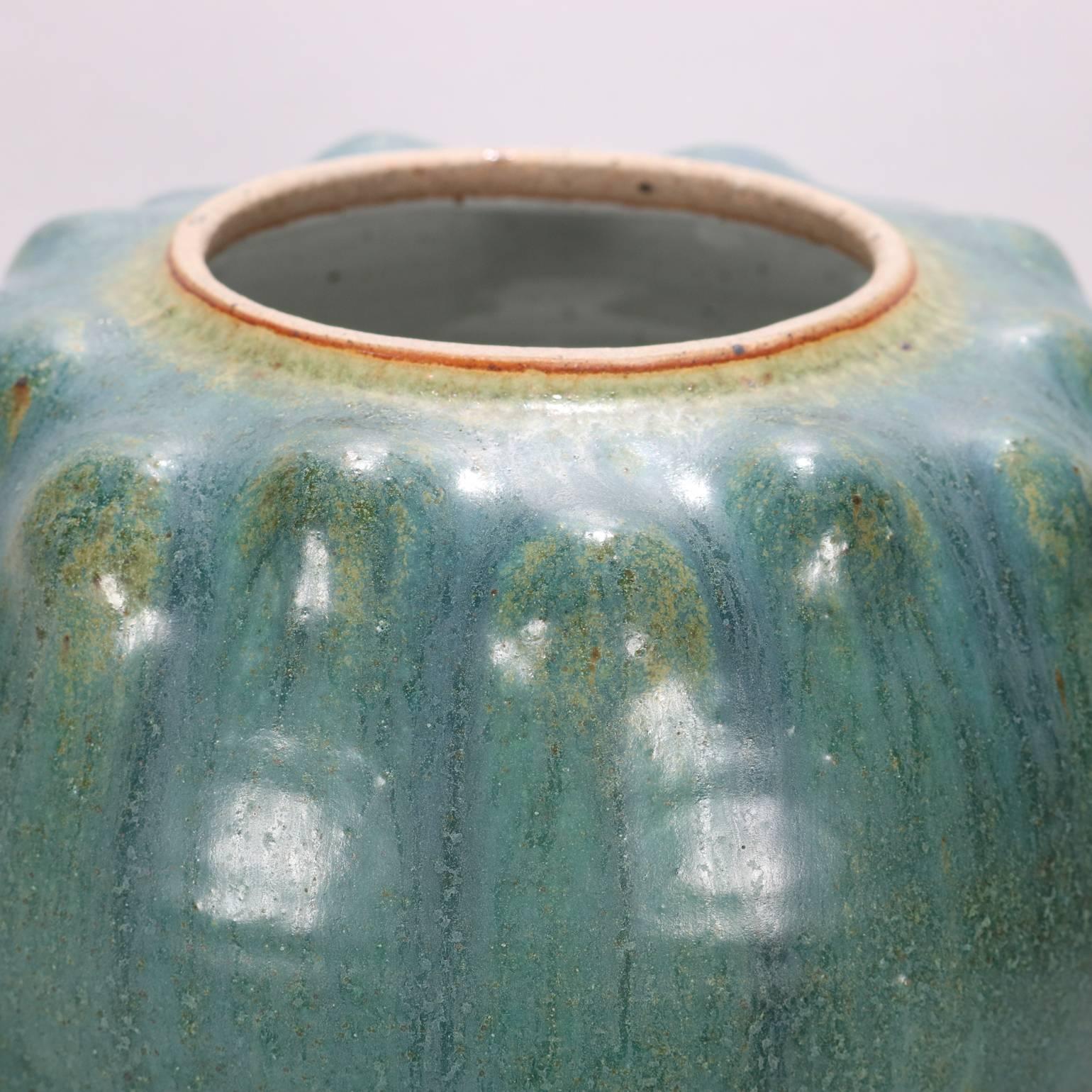 Arts and Crafts Drip Glaze Art Pottery Covered Jar Signed Paul, 20th Century In Good Condition In Big Flats, NY