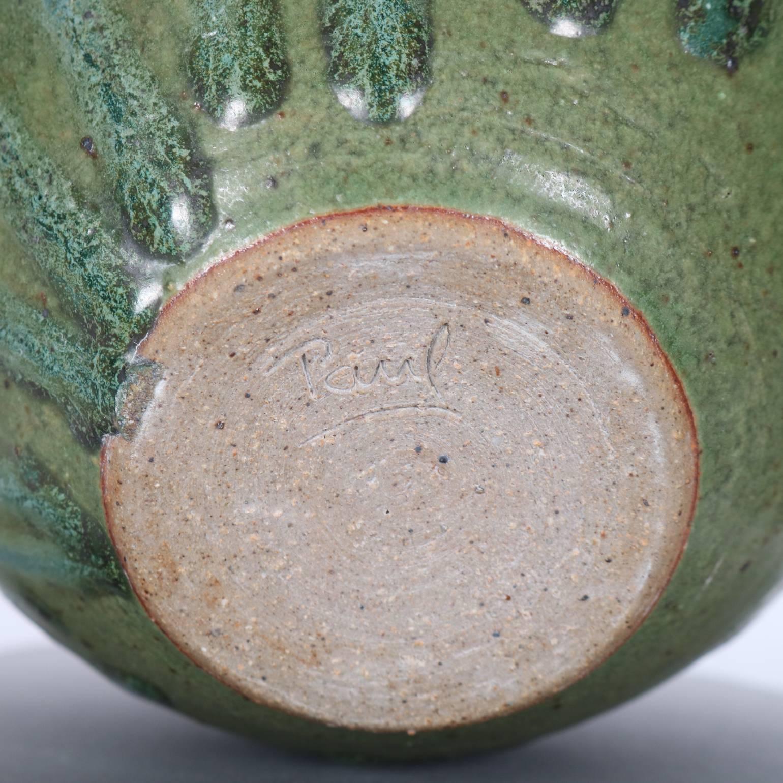 Arts and Crafts Drip Glaze Art Pottery Covered Jar Signed Paul, 20th Century 3