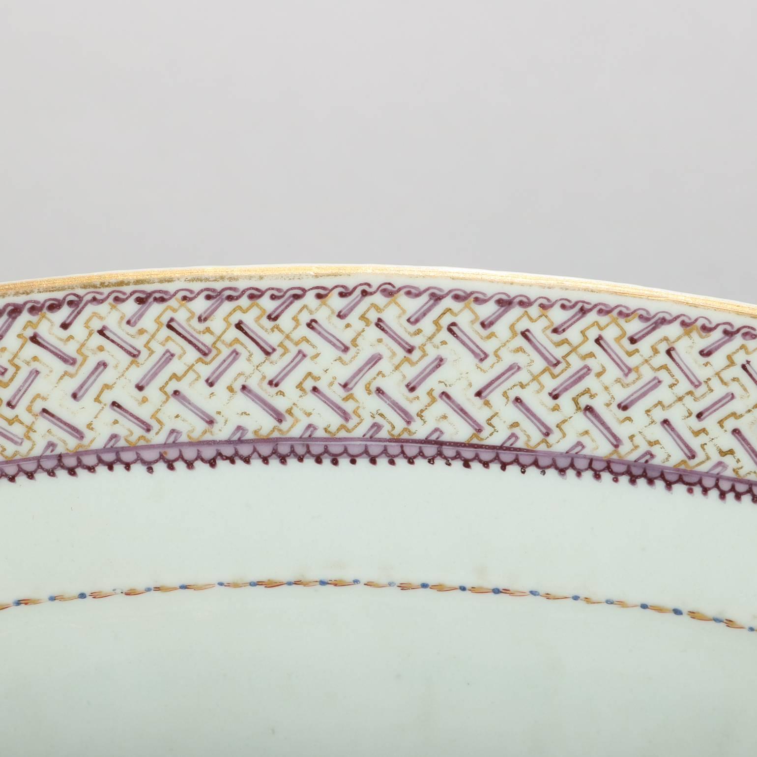 Pair of 19th Century Antique Lowestoft Porcelain Platters Gilt & Lavender Barley 1