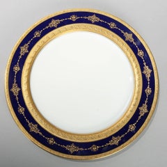 12 C. Ahrenfeldt Limoges for Ovington's Cobalt & Gilt Dinner Plates 20th Century