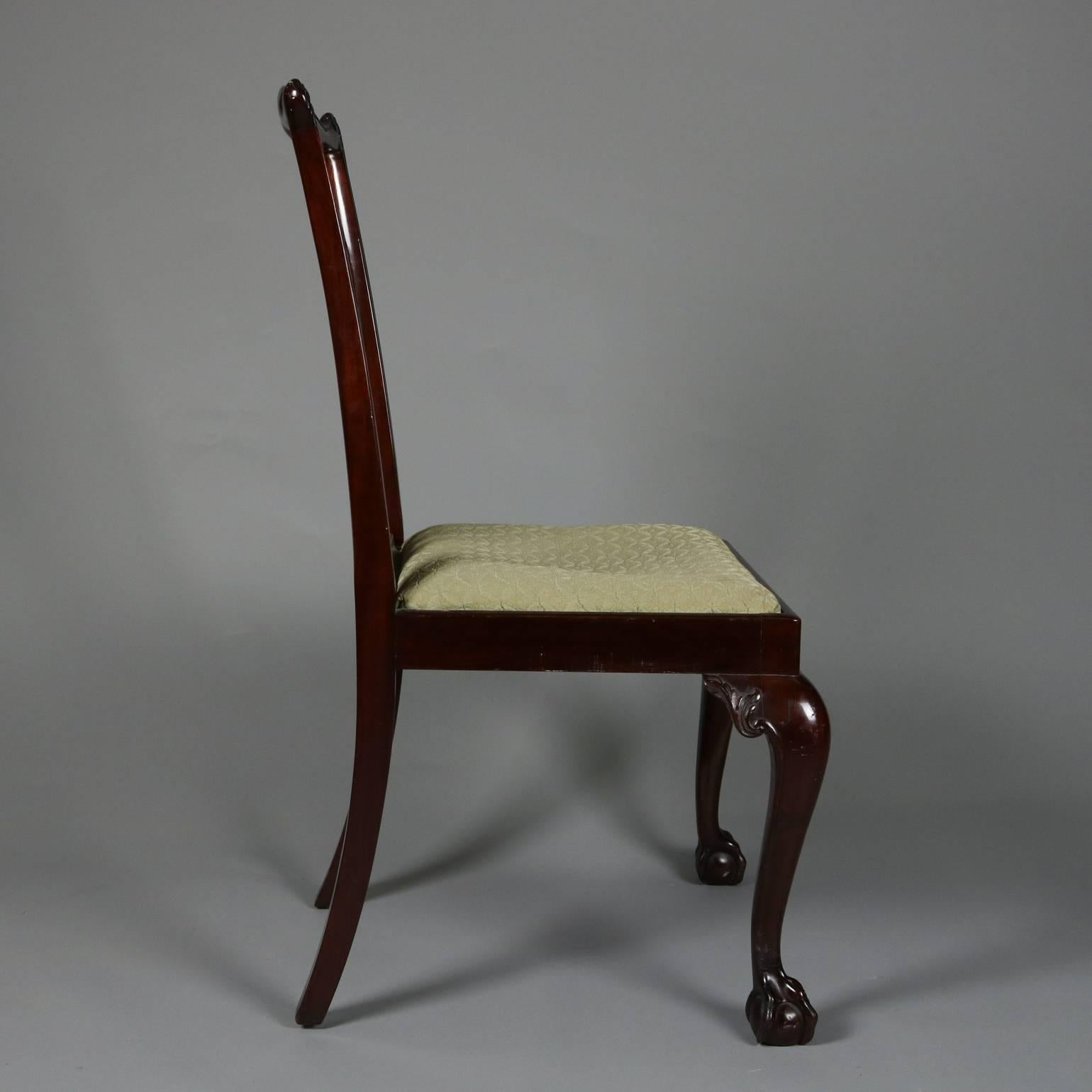 Four Antique Carved Mahogany Chippendale Ribbon Back Dining Chairs, 19th Century 1