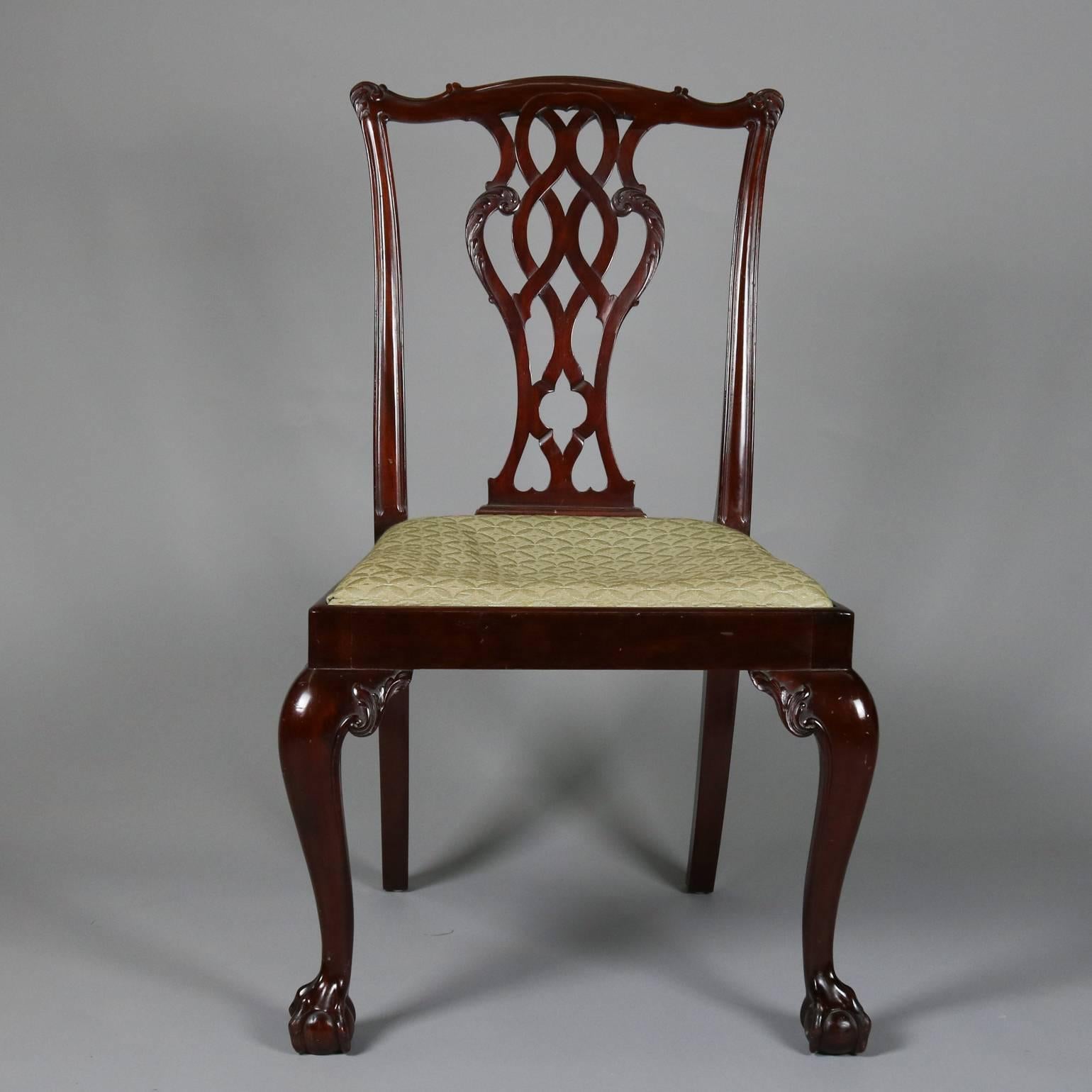 Four Antique Carved Mahogany Chippendale Ribbon Back Dining Chairs, 19th Century 2