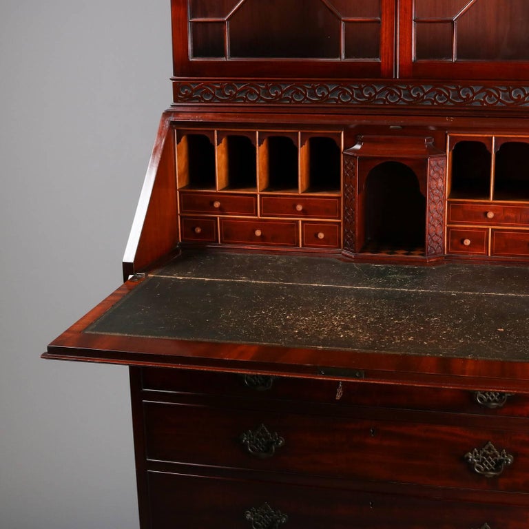 Antique Federal Inlaid Carved And Filigree Mahogany Secretary