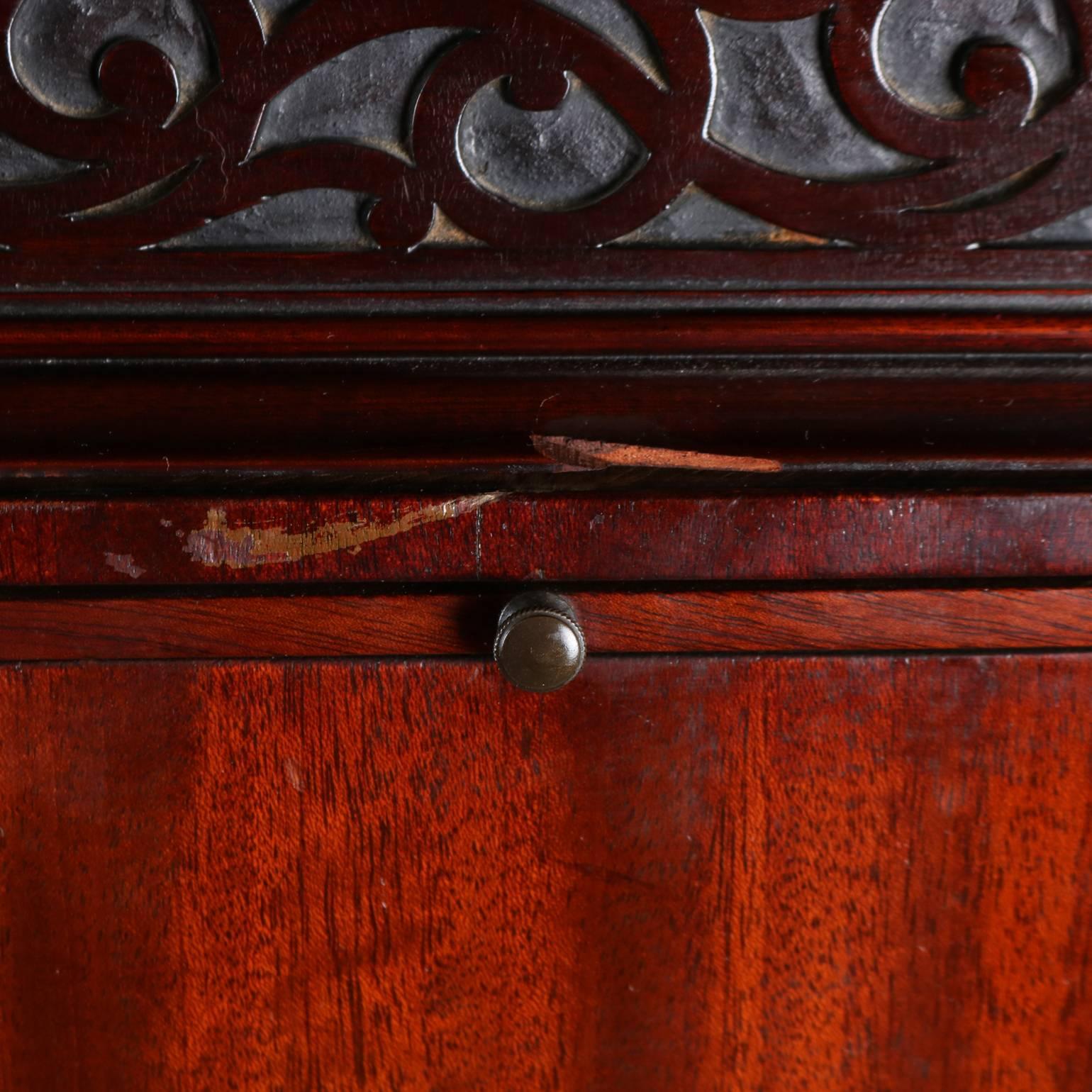 Antique Federal Inlaid, Carved & Filigree Mahogany Secretary Bookcase 3