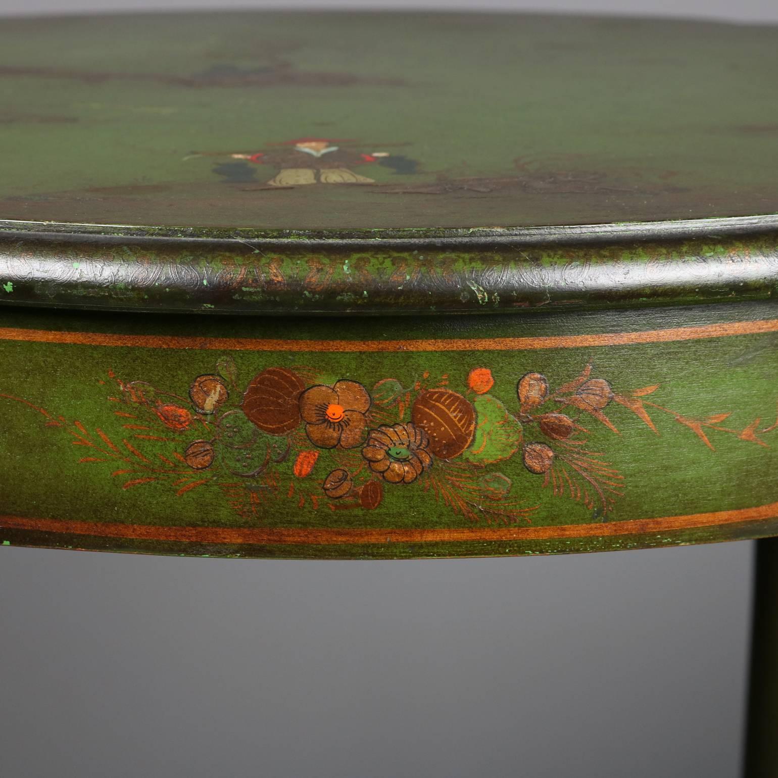 20th Century Vintage Paint Decorated Chinoiserie Centre Table, Fisherman in Landscape