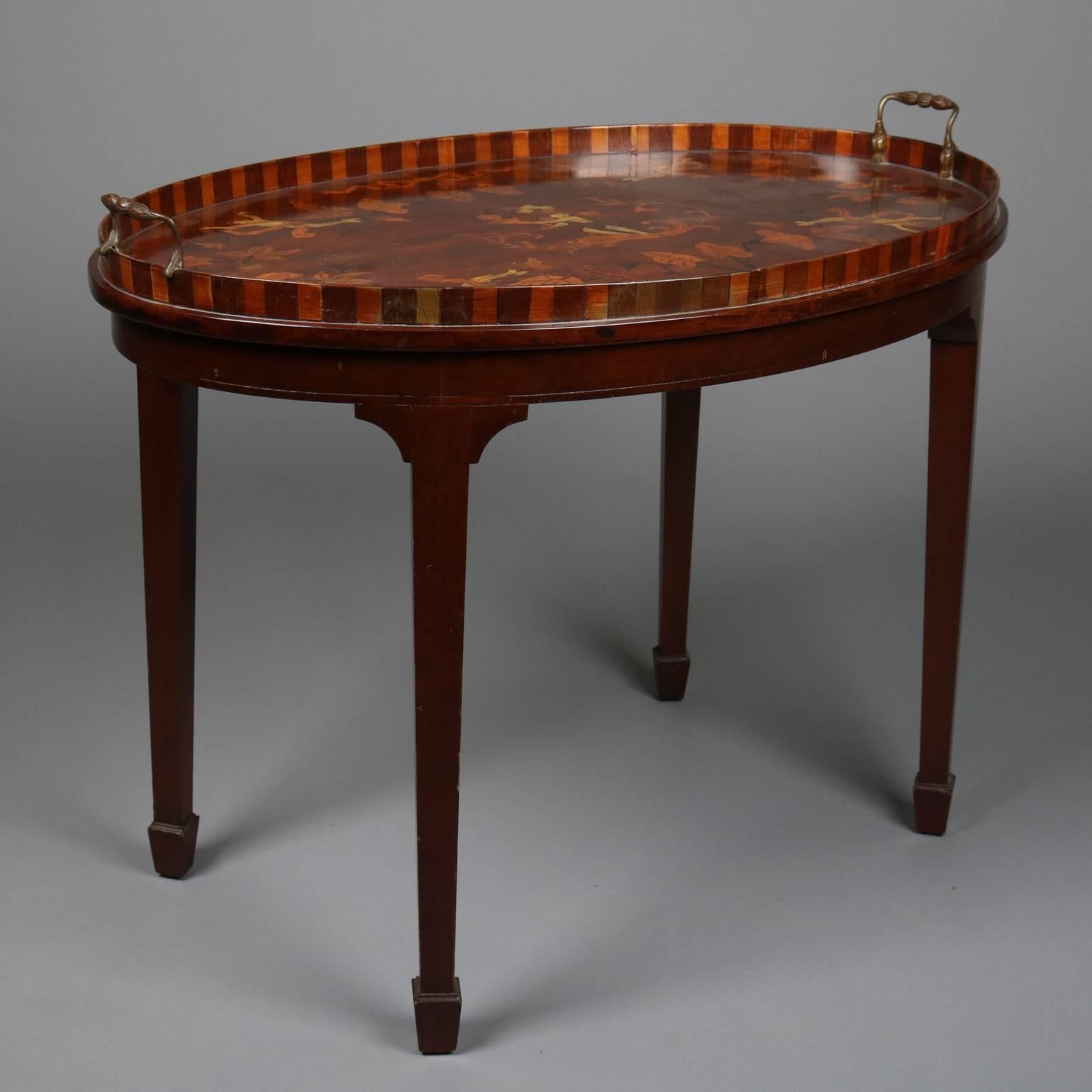 European Antique Adam Style Neoclassical Inlaid Mahogany with Bone Tea Table