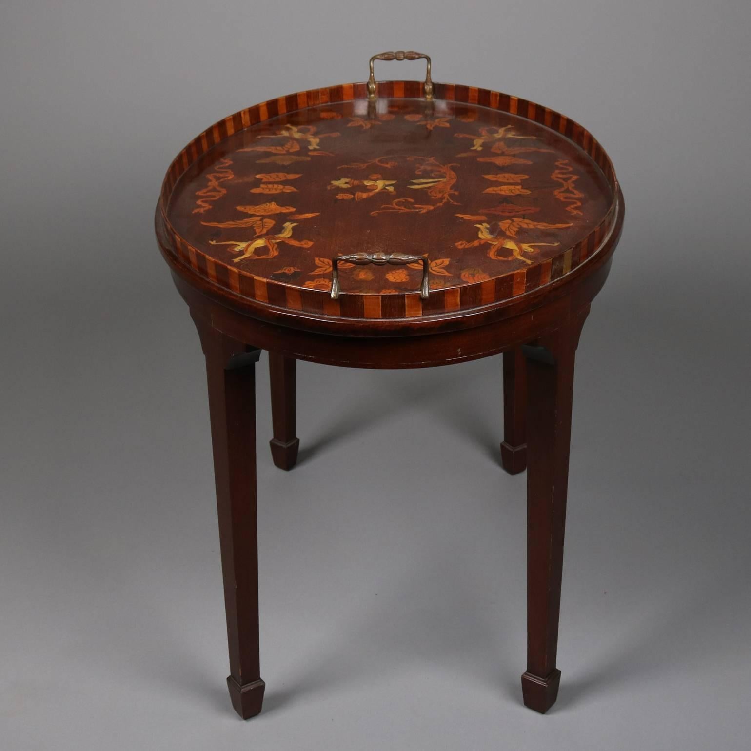 Inlay Antique Adam Style Neoclassical Inlaid Mahogany with Bone Tea Table
