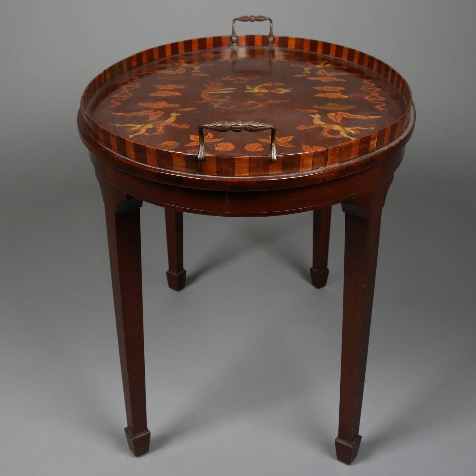 Antique Adam Style Neoclassical Inlaid Mahogany with Bone Tea Table In Good Condition In Big Flats, NY